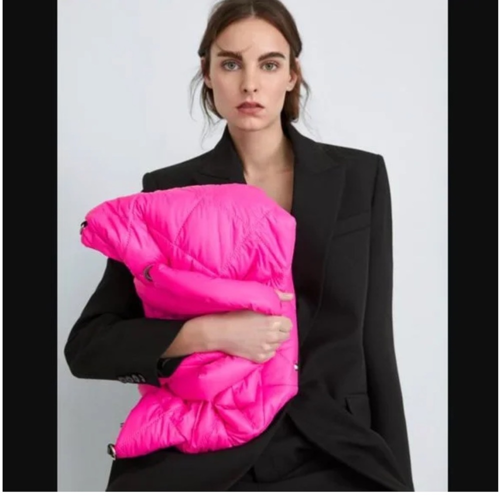 Zara Neon Pink Puffy Tote Bag With Shoulder Strap
